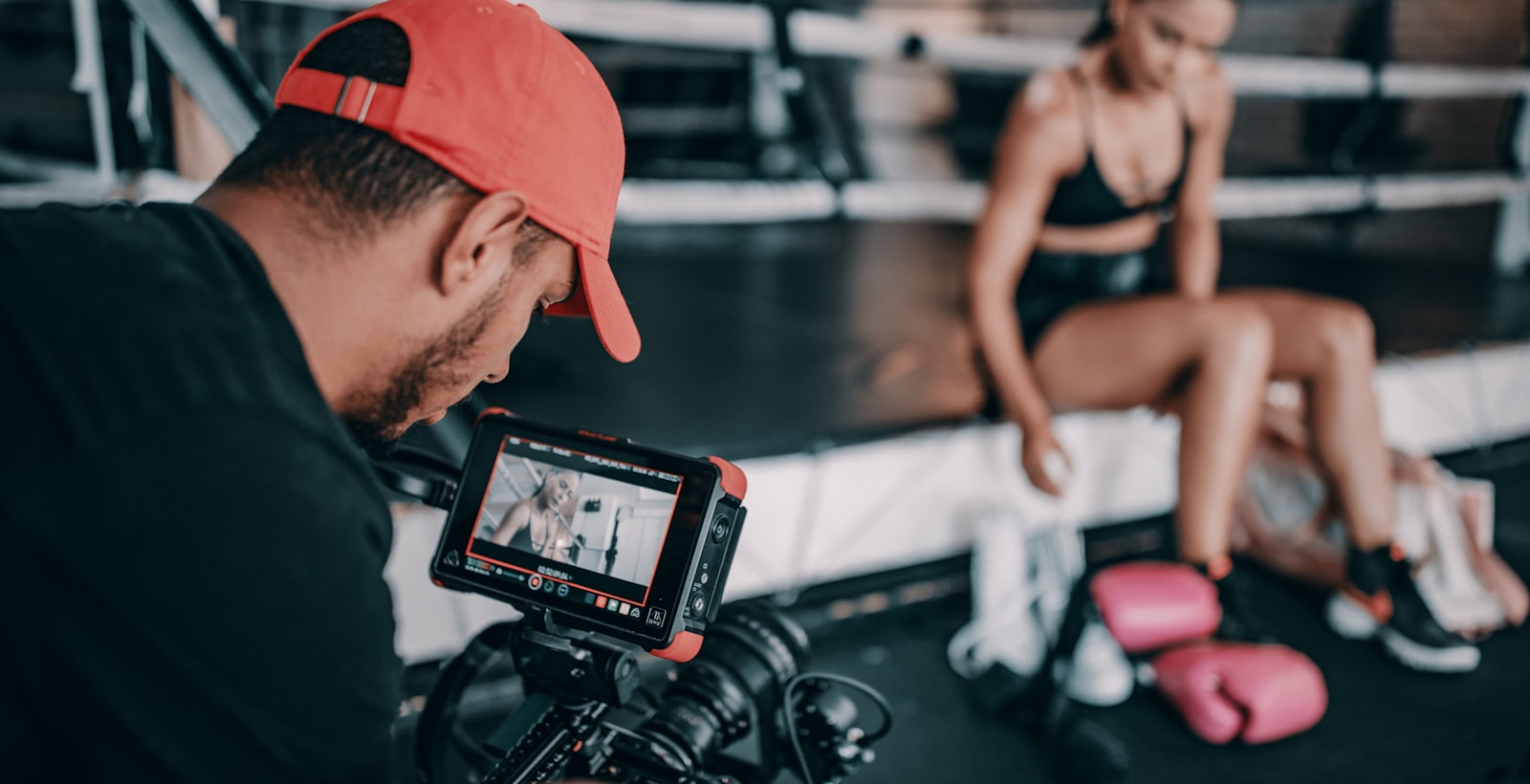 A fitness creator filming content